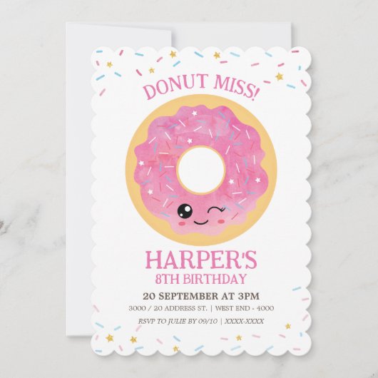 Donut Miss Birthday Einladung (Vorderseite)