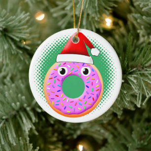 Donut mit Augen und Falten Santas Hut Zeichnend Keramik Ornament