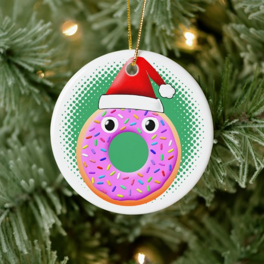 Donut mit Augen und Falten Santas Hut Zeichnend Keramik Ornament (Baum)