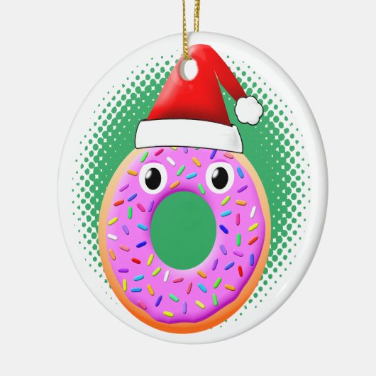 Donut mit Augen und Falten Santas Hut Zeichnend Keramik Ornament (Links)