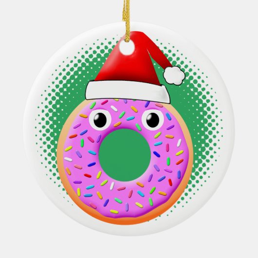 Donut mit Augen und Falten Santas Hut Zeichnend Keramik Ornament (Hinten)