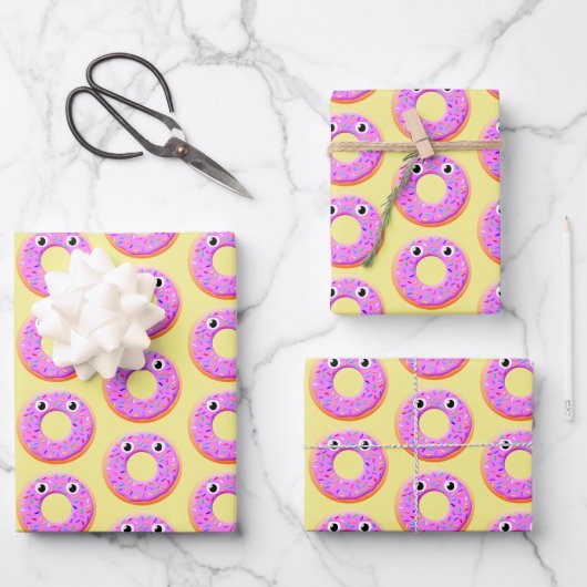 Donut mit Augen und Falten Zeichnend Muster Geschenkpapier Set (Vorderseite)