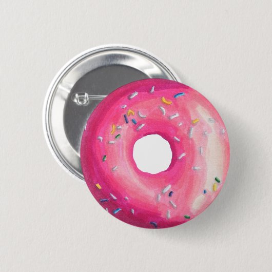 Donut mit rosa Zuckerguss und Sprinklen Button (Vorne & Hinten)