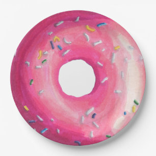 Donut mit rosa Zuckerguss und Sprinklen Pappteller