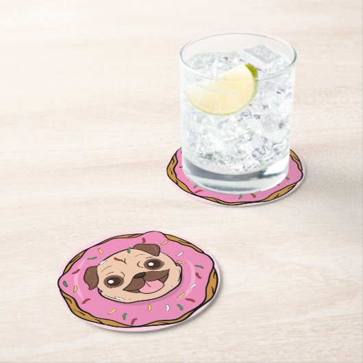 Donut Mops Runder Pappuntersetzer (Vor Ort)