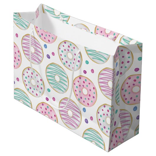 Donut-Muster Cute Farbige Große Geschenktüte (Vorderseite Schrägansicht)