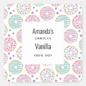 Donut Muster Niedliche Candle Business Quadratischer Aufkleber (Vorderseite)