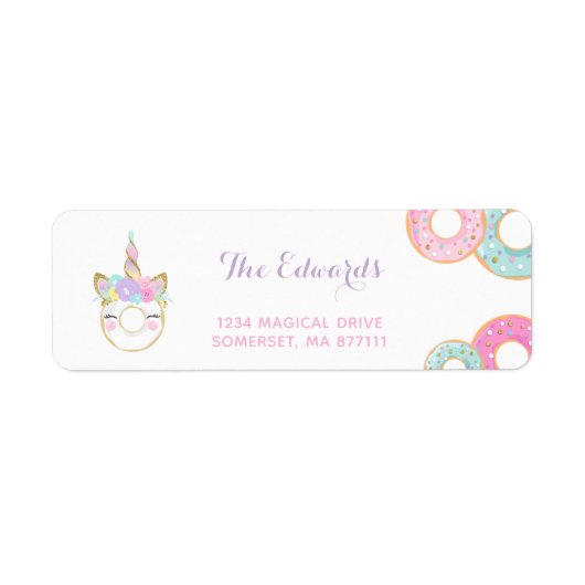 Donut Party Address Labels Donut & Unicorn (Vorne)