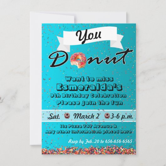 Donut Party Einladung, Einladung zum Geburtstag (Vorderseite)
