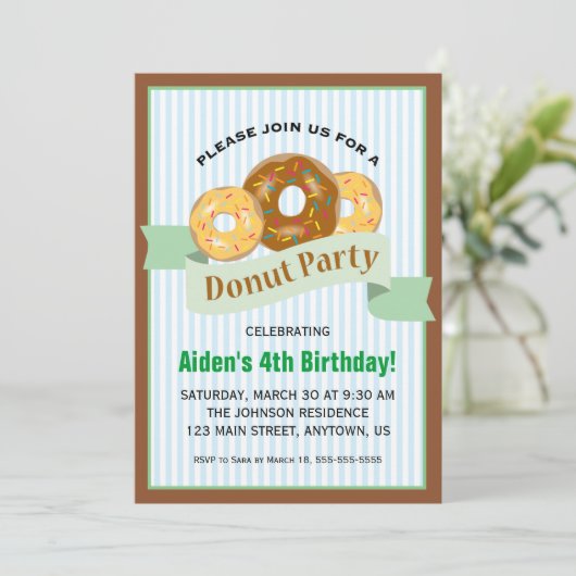 Donut Party für Kindergeburt Einladung (Stehend Vorderseite)