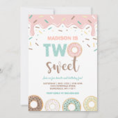 Donut Party Rosa: zwei süße Birthday einladen Einladung (Vorderseite)