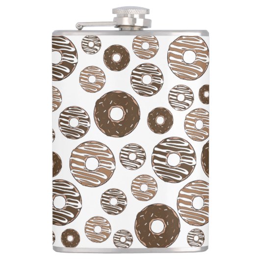 Donut Pattern, Chocolate Donuts, Karamel Donuts Flachmann (Vorderseite)