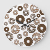 Donut Pattern, Chocolate Donuts, Karamel Donuts Große Wanduhr (Vorderseite)