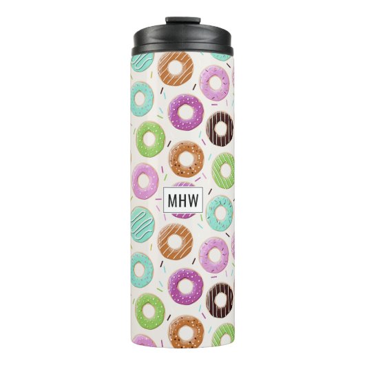 Donut Pattern kundenspezifischer Monogramm-Tumbler Thermosbecher (Vorderseite)