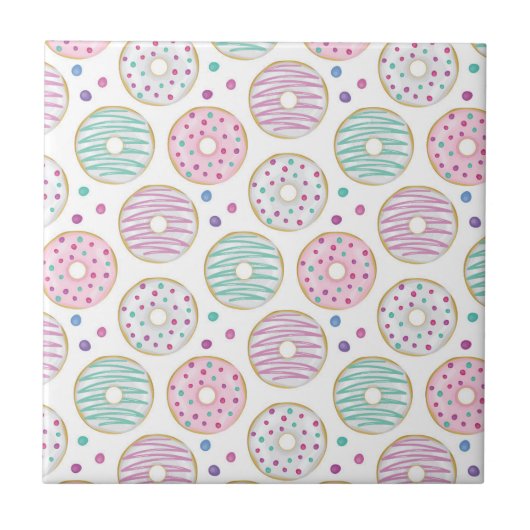 Donut Pattern Niedlich farbenfroh Fliese (Vorderseite)