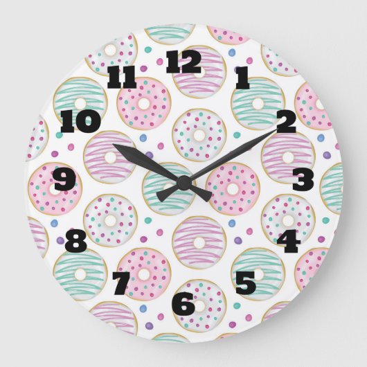 Donut Pattern Niedlich farbenfroh Große Wanduhr (Vorderseite)