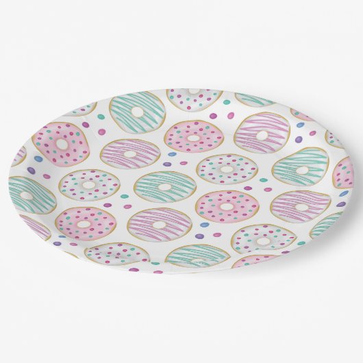 Donut Pattern Niedlich farbenfroh Pappteller (Schrägansicht)
