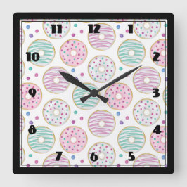 Donut Pattern Niedlich farbenfroh Quadratische Wanduhr