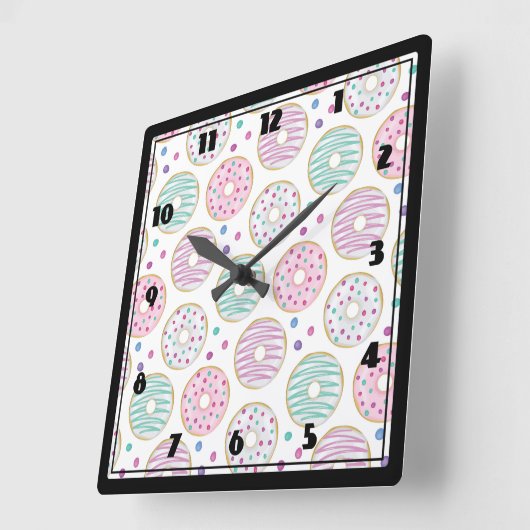 Donut Pattern Niedlich farbenfroh Quadratische Wanduhr (Winkel)