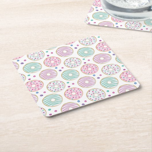 Donut Pattern Niedlich farbenfroh Rechteckiger Pappuntersetzer (angewinkelt)