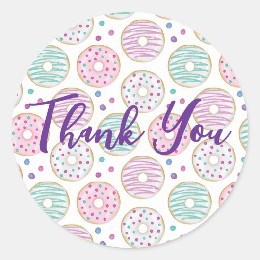 Donut Pattern Niedlich farbenfroh Vielen Dank Runder Aufkleber (Vorderseite)