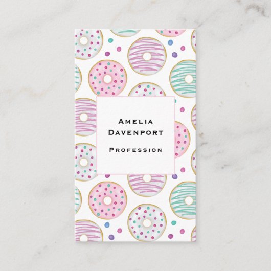 Donut Pattern Niedlich farbenfroh Visitenkarte (Vorderseite)