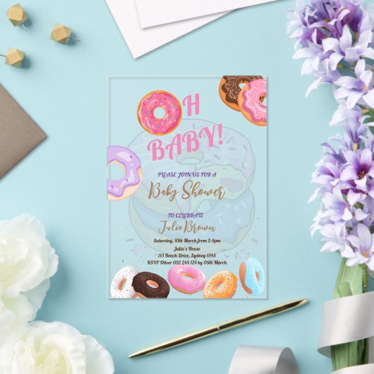 Donut pink Babydusche Acryleinladungen (In Situ (Hochzeit))