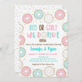 Donut Pink Blue Gold Gender Reveal Einladung (Vorne/Hinten)
