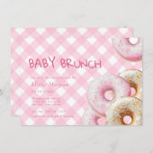 Donut | Pink Gingham Girl Baby Shower Einladung (Vorne/Hinten)