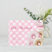 Donut | Pink Gingham Girl Baby Shower Einladung (Stehend Vorderseite)