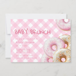 Donut | Pink Gingham Girl Baby Shower Einladung