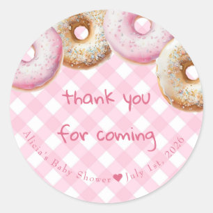 Donut   Pink Gingham Girl Babydusche Danke Runder Aufkleber