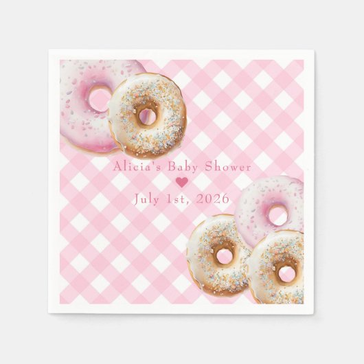 Donut | Pink Gingham Girl Babydusche Serviette (Vorderseite)