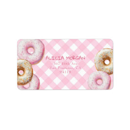 Donut | Pink Gingham Rücksendeadresse Adressaufkleber