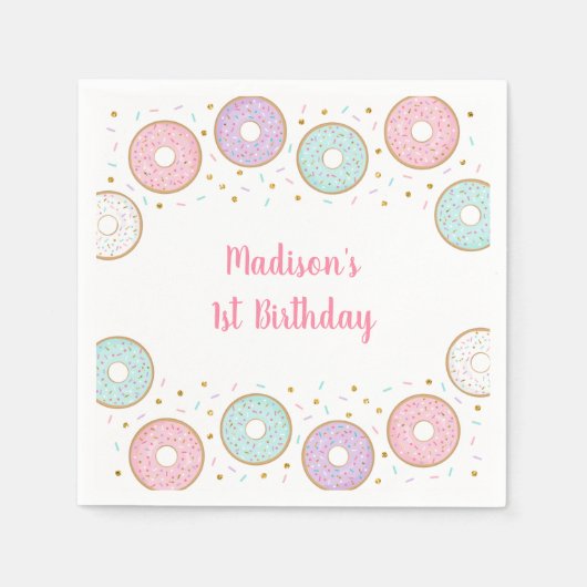 Donut Pink Gold Pastel Geburtstag Serviette (Vorderseite)