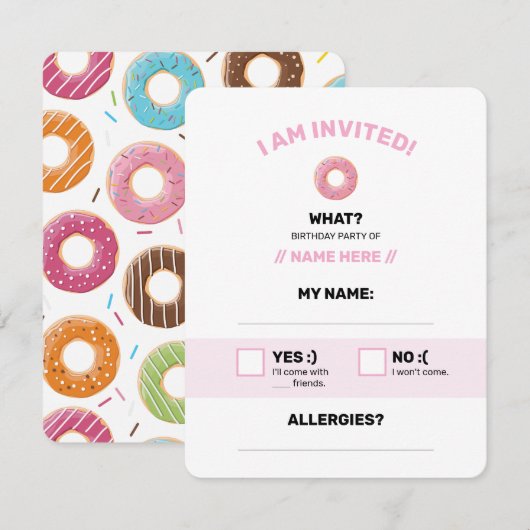 Donut rosa editierbar RSVP karte (Vorne/Hinten)