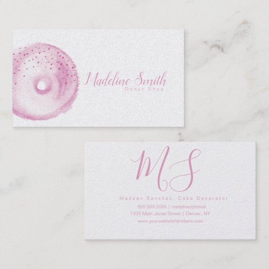Donut Shop Bäckerei Watercolor Doughnut Visitenkarte (Vorne/Hinten)