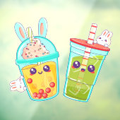 Donut Shop Bubble And Matcha Tea Bunny Cartoon Fensteraufkleber (Blatt 3)