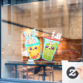 Donut Shop Bubble And Matcha Tea Bunny Cartoon Fensteraufkleber (Café-Fenster)