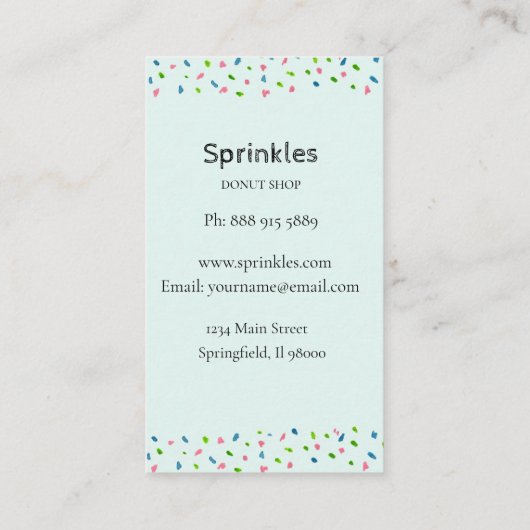 Donut Shop Business Card mit Sprinklen abgeben Visitenkarte (Rückseite)
