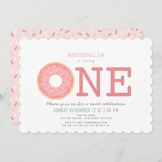 Donut Simple Pink Girl 1. Geburtstag Einladung