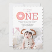 Donut Simple Pink Girl Foto 1. Geburtstag Einladung (Vorderseite)