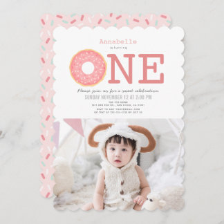 Donut Simple Pink Girl Foto 1. Geburtstag Einladung