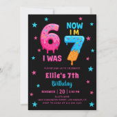 Donut Six Seven Girl Birthday Invitation Einladung (Vorderseite)