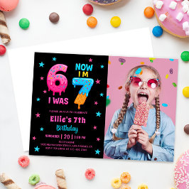 Donut Six Seven Girl Birthday Photo Invitation Einladung