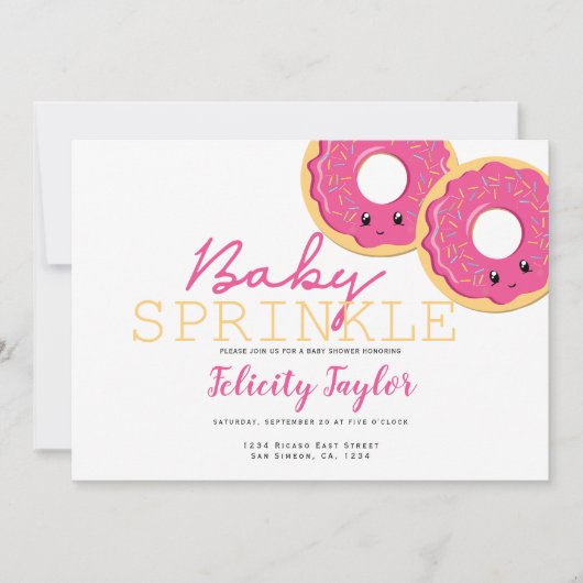 Donut Sprinkle Baby Dusche Pink Twin Girls Ankündigung (Vorderseite)