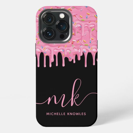 Donut-Sprinkle-Drip benutzerdefiniertes Monogramm  iPhone Hülle (Hinten)