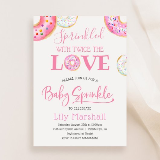 Donut Sprinkler mit zweimal die Liebe Twin Baby Einladung