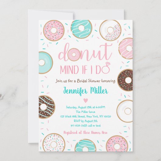 Donut Sprinkles Pink Blue Brautparty Brunch Einladung (Vorderseite)