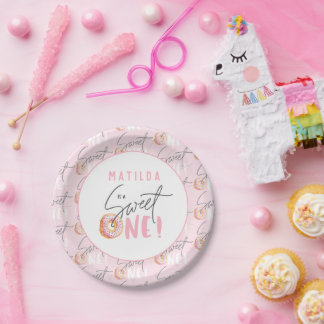 Donut süß ein rosa 1. Geburtstags-Party Pappteller